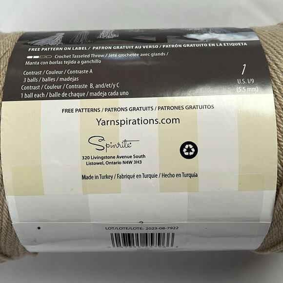 Caron Yarnspirations One Pound Yarn 10636 Dove Beige Acrylic 16 oz Medium - Picture 4 of 7
